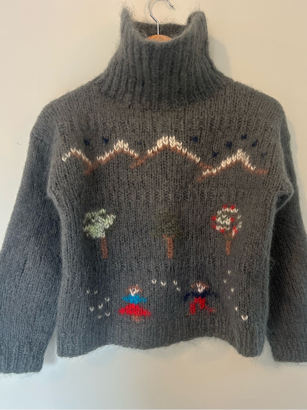 Vintage Mohair Wool Handknit Chunky Turtleneck Sweater Grandma Cottagecore